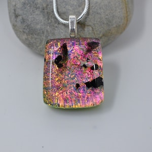 Sparkling Pink Multicolor Dichroic Glass Pendant, Fused Glass Necklace, Dichroic Glass, Dichroic Glass Necklace, Fused Glass Jewelry