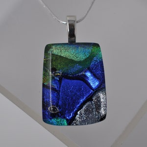 Blue Green Silver Dichroic Glass Pendant, Fused Glass Pendant, Double Dichroic Glass, Dichroic Glass, Dichroic Glass Pendant, Fused Glass