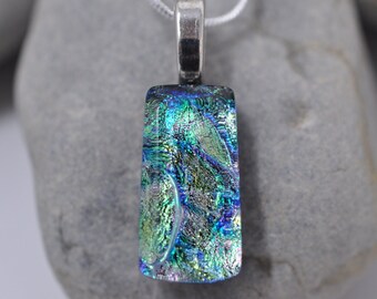 Green Pink Dichroic Glass Pendant, Fused Glass Pendant, Double Dichroic Glass, Dichroic Glass, Dichroic Glass Pendant, Fused Glass