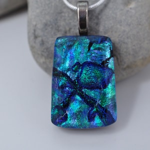Emerald Green Dichroic Glass Pendant, Fused Glass Pendant, Double Dichroic Glass, Dichroic Glass, Dichroic Glass Pendant, Fused Glass