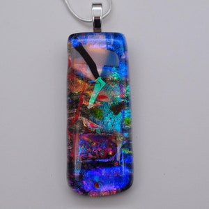 Long Colorful Dichroic Glass Pendant, Fused Glass Pendant, Fused Glass Necklace, Dichroic Glass Jewelry, Dichroic Glass Necklace