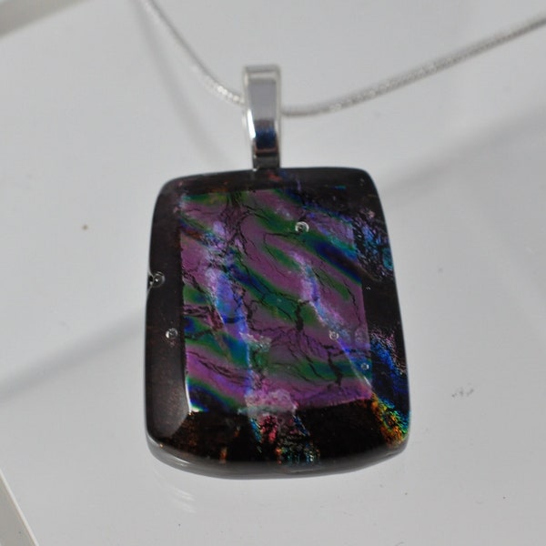 Deep Purple & Green  Dichroic Glass Pendant, Fused Glass Pendant, Double Dichroic Glass, Dichroic Glass, Dichroic Glass Pendant, Fused Glass