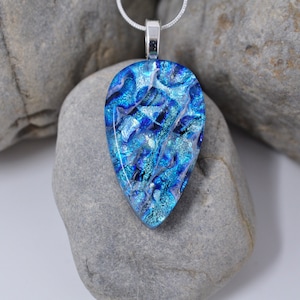 Reflective Blue Dichroic Glass Pendant, Fused Glass Pendant, Double Dichroic Glass, Dichroic Glass, Dichroic Glass Pendant, Fused Glass