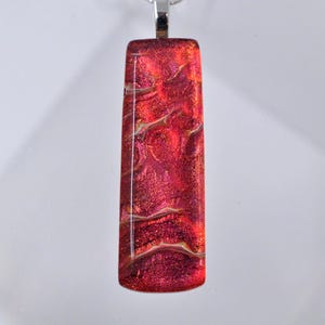 Red Orange Long Bar Dichroic Glass Pendant, Fused Glass Pendant, Double Dichroic Glass, Dichroic Glass, Dichroic Glass Pendant, Fused Glass