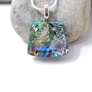 Minimalist Flashy Dichroic Glass Pendant, Fused Glass Pendant, Double Dichroic Glass, Dichroic Glass, Dichroic Glass Pendant, Fused Glass