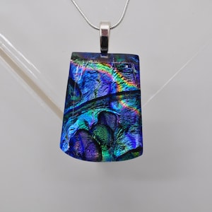 Bold Emerald Green Purple Multicolor Dichroic Glass Pendant, Fused Glass Pendant, Fused Glass Necklace, Dichroic Glass Jewelry, Necklace