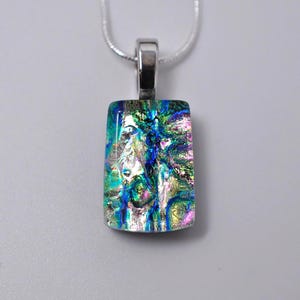 Pink Green Blue Dichroic Glass Pendant, Fused Glass Pendant, Double Dichroic Glass, Dichroic Glass, Dichroic Glass Pendant, Fused Glass