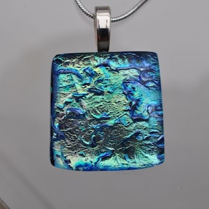 Shimmering Blue Green Dichroic Glass Pendant, Fused Glass Pendant, Dichroic Glass Jewelry, Dichroic Glass Necklace, Fused Glass