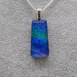 Shimmering Blue Green Dichroic Glass Pendant, Fused Glass Pendant, Fused Glass Necklace, Dichroic Glass Jewelry, Dichroic Glass Necklace