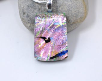 Elegant Pink Multicolor Dichroic Glass Pendant, Fused Glass Pendant, Dichroic Glass, Dichroic Glass Pendant, Fused Glass Necklace, Glass