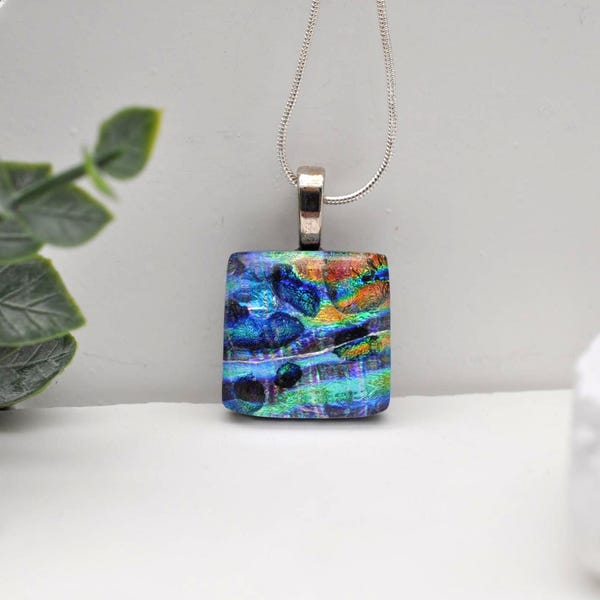 Exquisite Multicolor Dichroic Glass Pendant, Fused Glass Necklace , Dichroic Glass Jewelry, Fused Glass Pendant, Dichroic Necklace