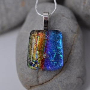 Cute Multicolor Dichroic Glass Pendant, Fused Glass Pendant, Glass Necklace, Dichroic Glass, Dichroic Glass Pendant, Fused Glass