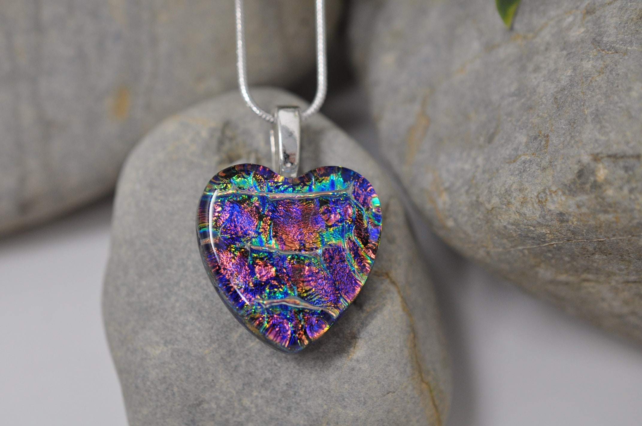 Multicolor Dichroic Glass Heart Pendant 