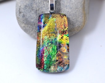 Sparkling Multicolor Dichroic Glass Pendant, Fused Glass Pendant, Double Dichroic Glass, Dichroic Glass, Dichroic Glass Pendant, Fused Glass