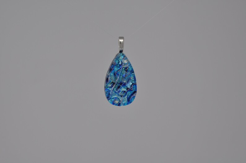 Dichroic Glass Blues Fused Glass pendant and matching earrings
