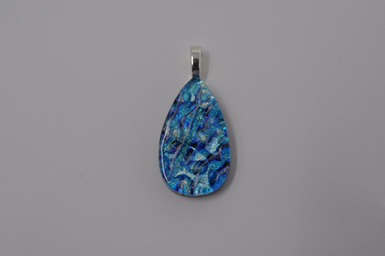 Dichroic Glass Blues Fused Glass pendant and matching earrings