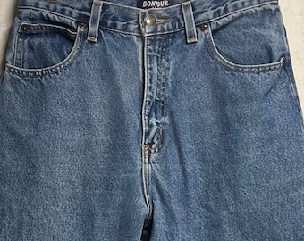 Jeans Vintage Taille Haute Bleu Bonjour - Coupe Mom, Taille 7/8, 100% Coton, Occasion Très Bon état