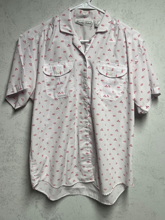 80s Geometric Print Short-Sleeved Oxford Shirt