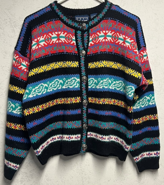 90s Patterned Cardigan Sweater