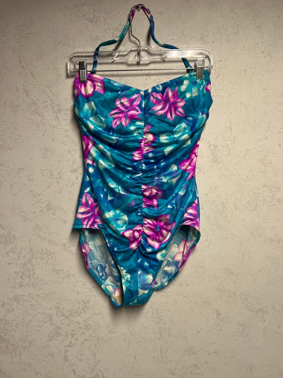 80s Floral Ruched Swimsuit