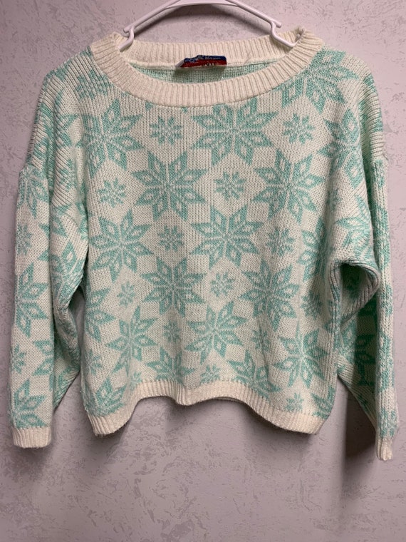 Shimmery Cropped Snowflake Sweater - image 1