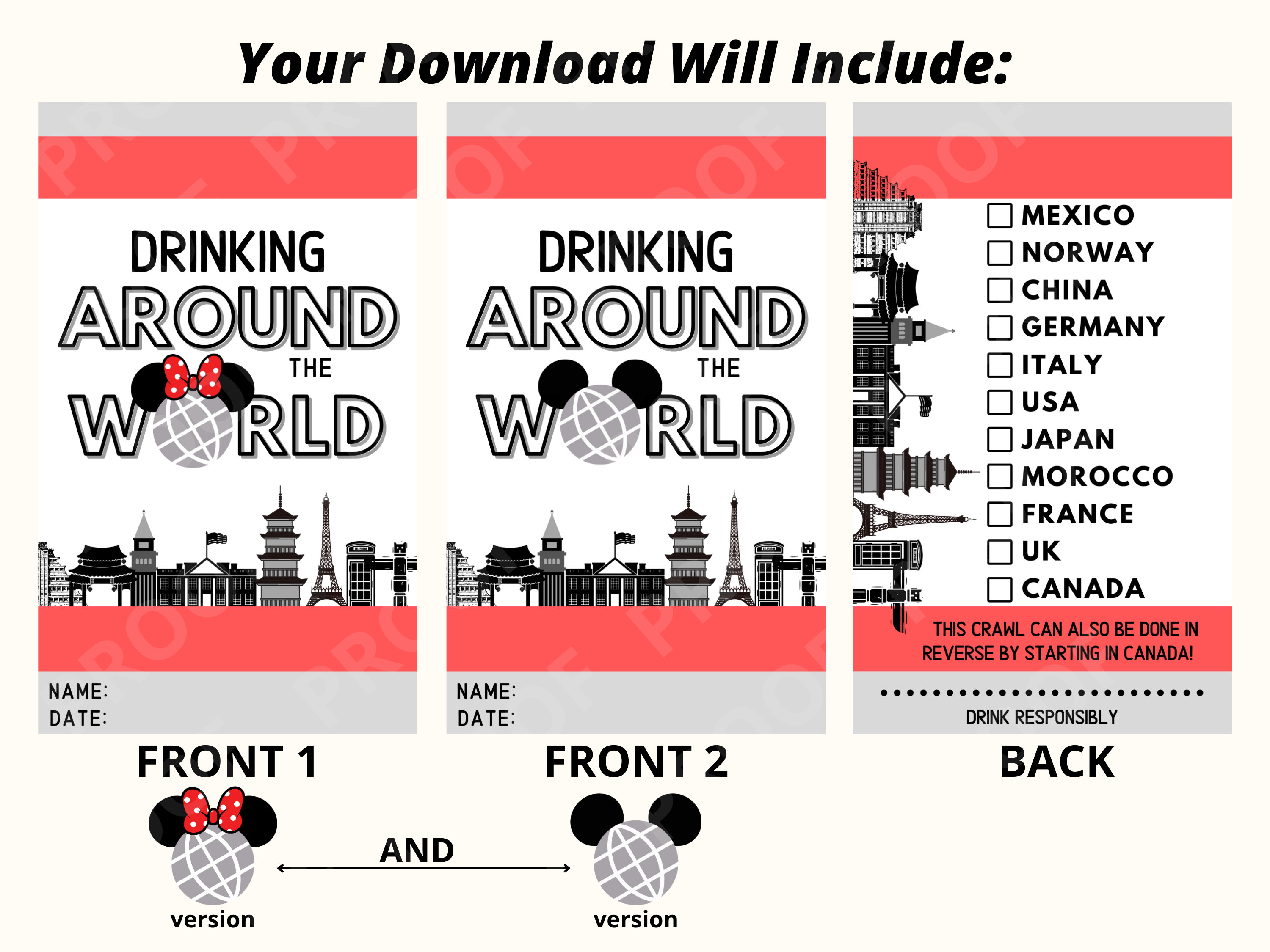 EPCOT Drink Around the World Passport - Editable Template - Instant ...