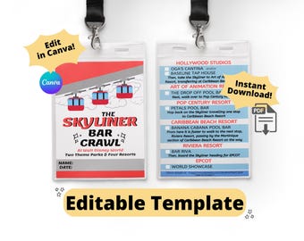 Disney Skyliner Bar Crawl Lanyard Insert - Editable Template - Instant Download
