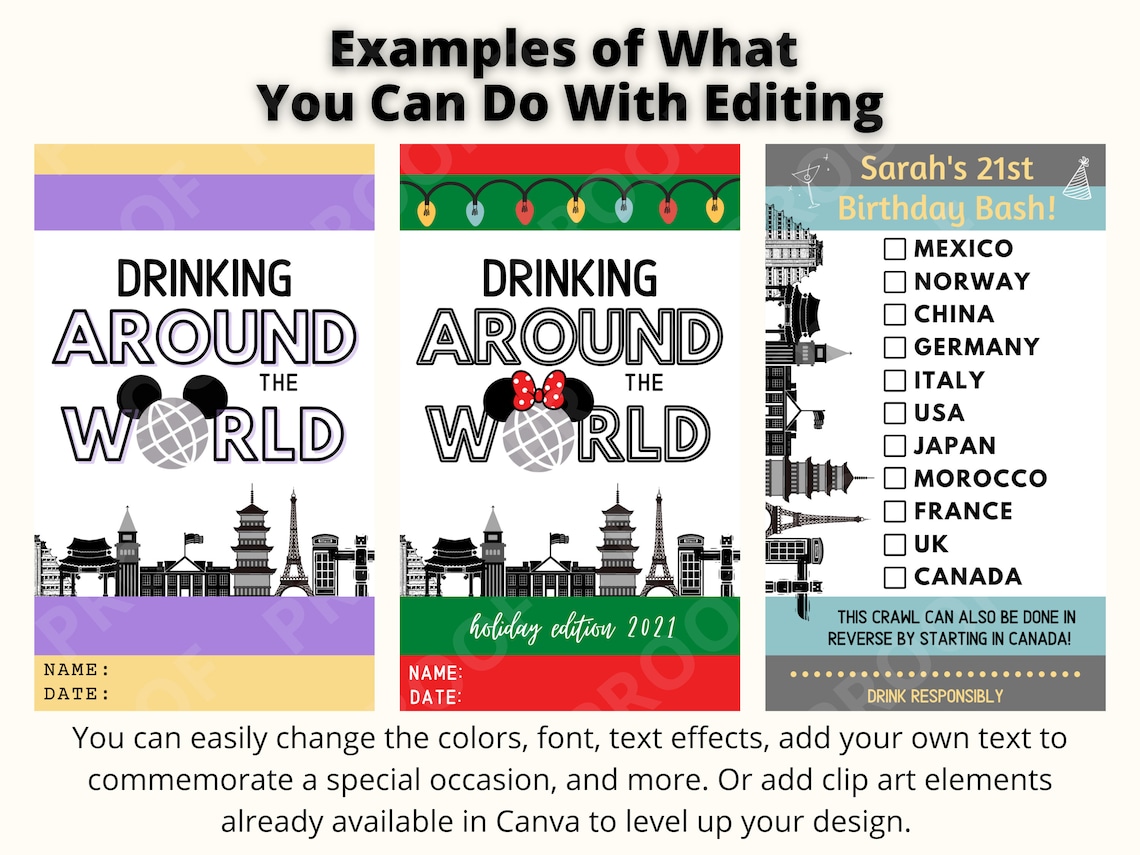 EPCOT Drink Around the World Passport Editable Template Etsy UK