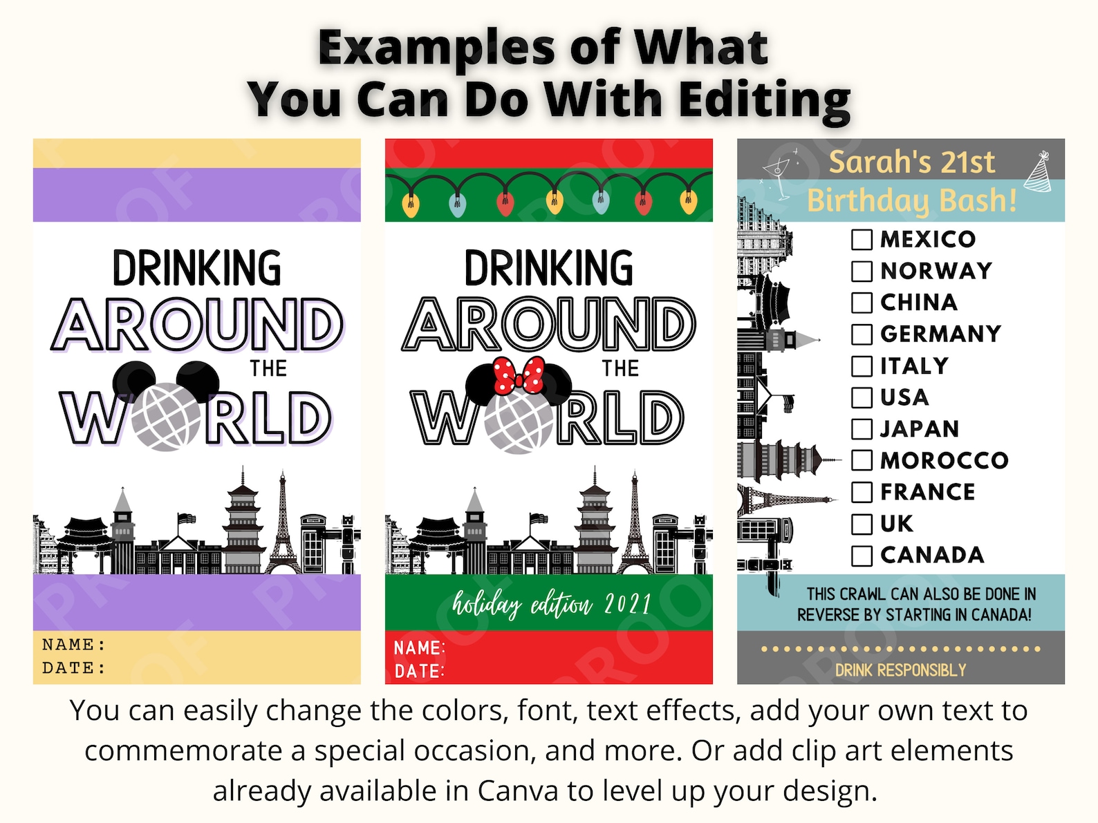 EPCOT Drink Around the World Passport Editable Template Etsy UK