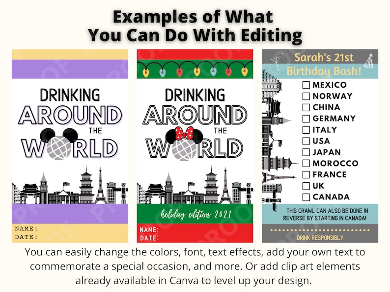 EPCOT Drink Around the World Passport - Editable Template - Instant ...