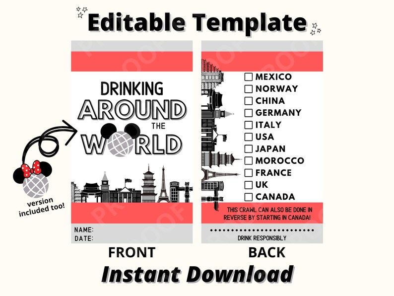 EPCOT Drink Around the World Passport - Editable Template - Instant ...
