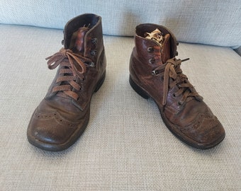 Antique or Vintage Leather Brown Boy's Lace-up Boots 7" Long x 4" Tall