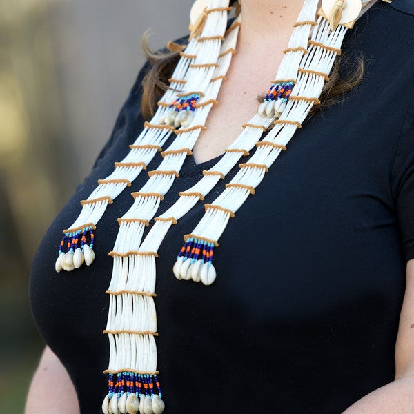 Custom Dentalium breastplate, earrings and hair tie set