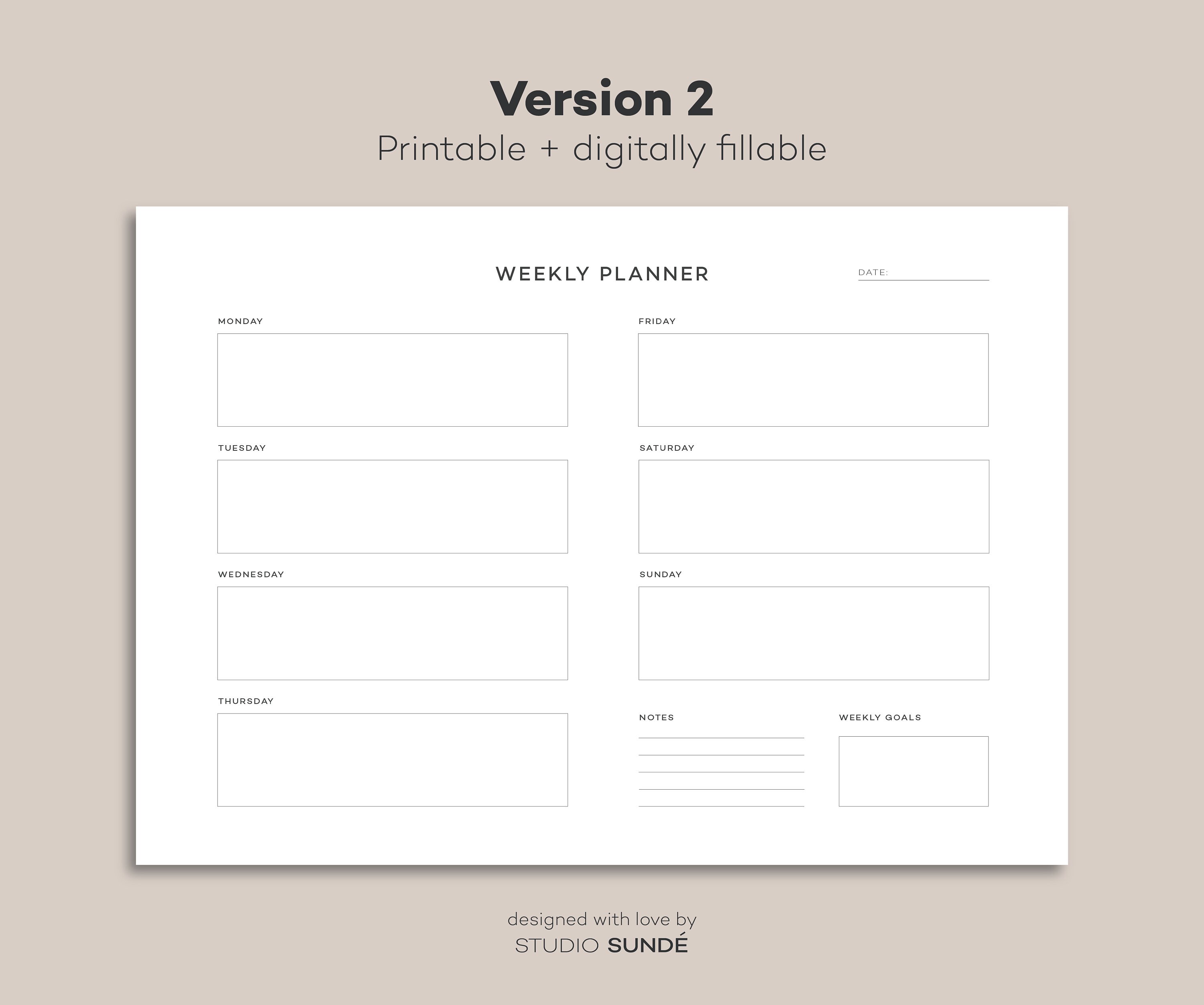 7-day Weekly Planner Printable &amp; Digitally Fillable Undated Weekly ...