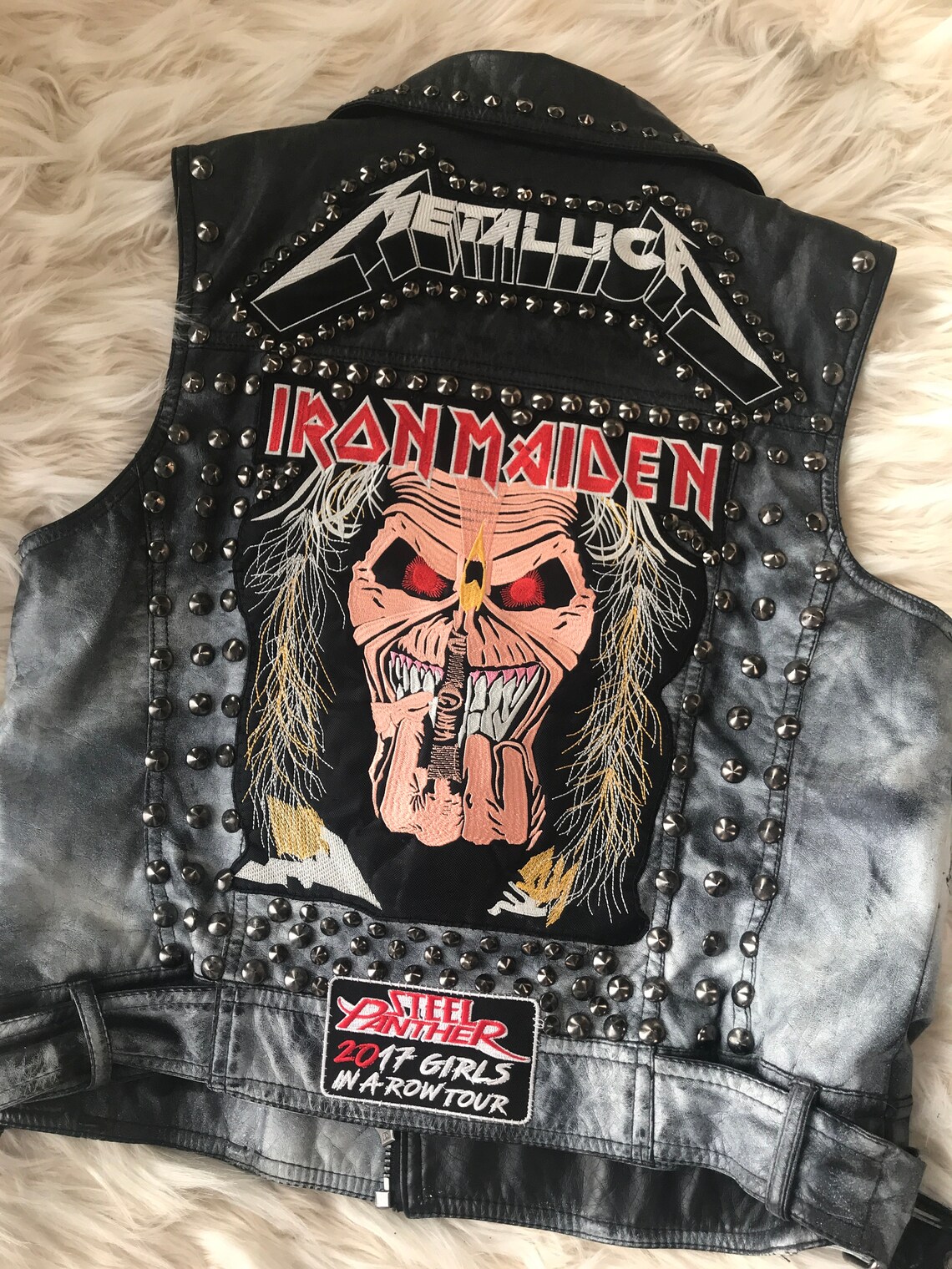 Iron maiden Ladies leather battle vest Etsy