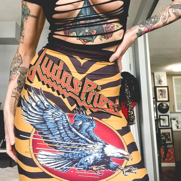 Women's Heavy  Metal Skirts/Heavy Metal Skirts/Animal Print/Rock n Roll Graphic Dress/Rock and Roll Style/Judas Priest Skirt