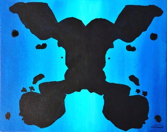 Painting of a Black Inkblot with a Blue Background