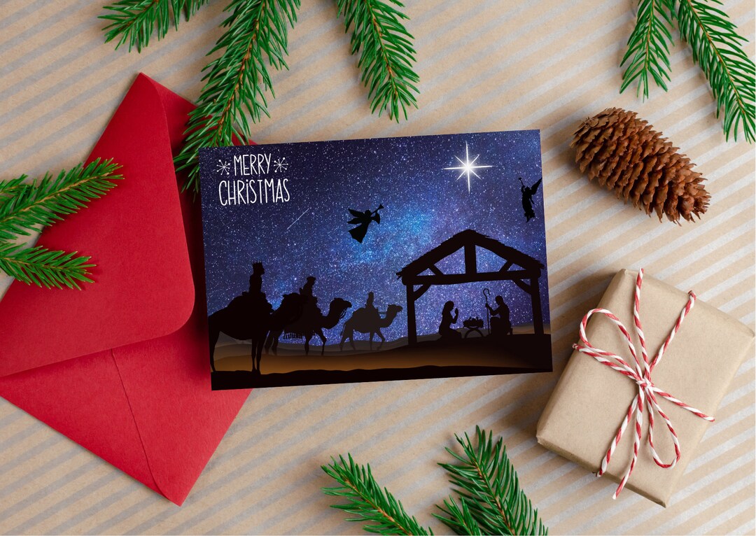 Nativity Scenechristmas Card Printable Christmas Greeting Etsy