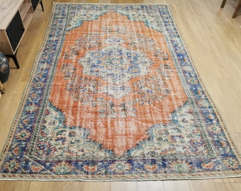 6x10 Turkish Rug, Orange Vintage Rug, Handmade Wool Rug, Oushak Rug, 6x10 rugs
