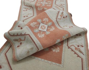 Vintage Turkse loper 2x9: Handgeweven wollen kilim haltapijt (2,5 x 9,5)
