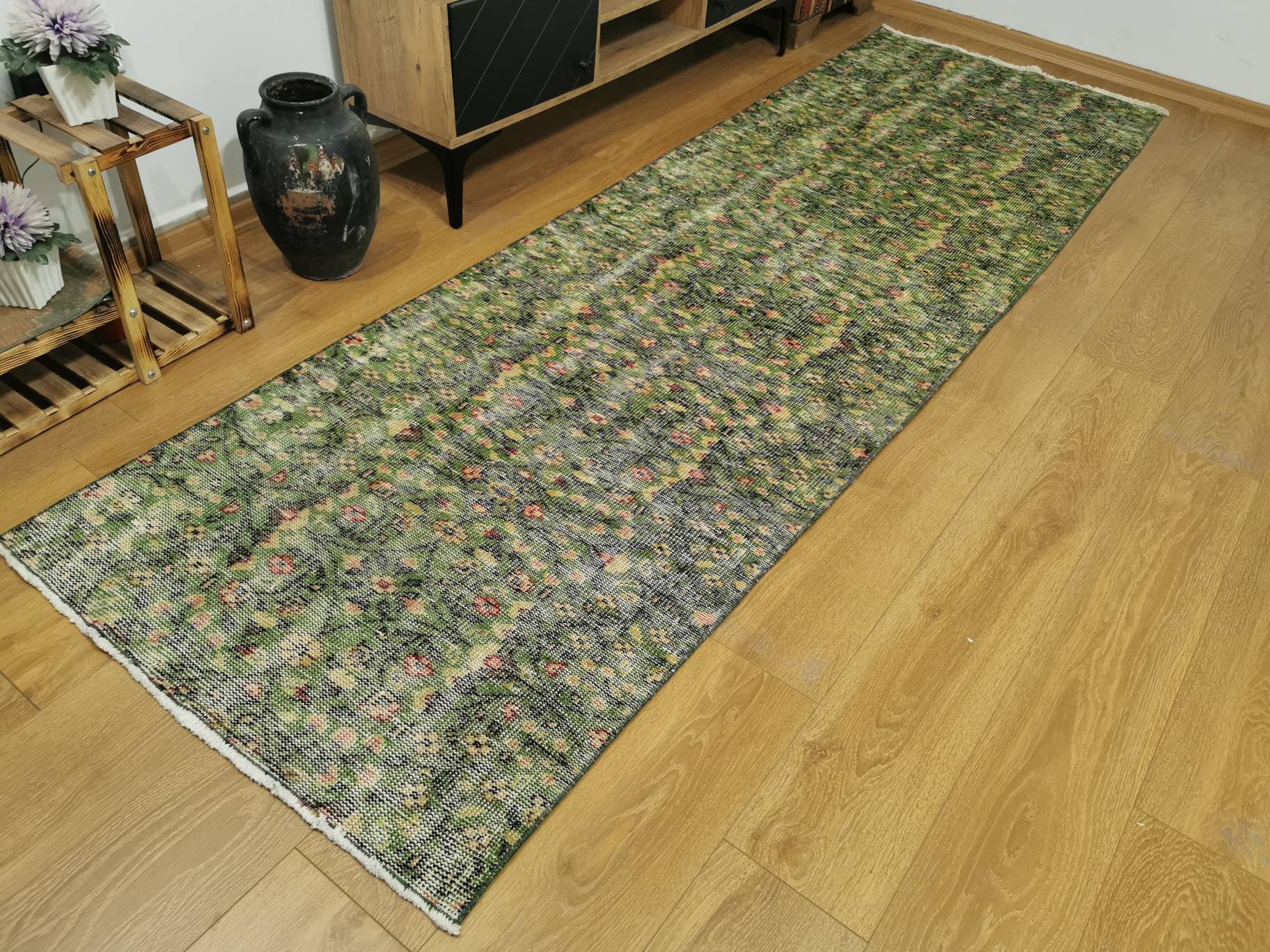 Green Vintage Runner Rug Green Wool Runner Rug Kelly Green Etsy