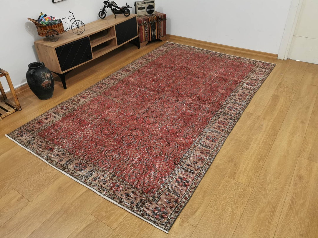 5x8 Vintage Rug Red Vintage Rug Hand Knotted Wool Rug Etsy