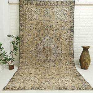 5x9 Vintage Oushak Rug: Burnt Orange Wool Turkish Carpet