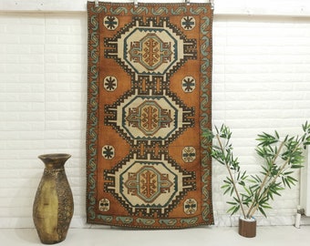 4x6 Rug, Vintage Oushak Rug, Boho Rug, Hand knotted Rug, 3.2 x 5.8 Feet Rugs(Exact Size )