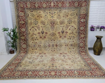 Vintage Oushak Rug 7.8x10.5 ft, Handmade Wool Turkish Rug