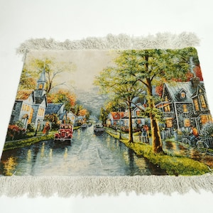 Hand Knotted Wool Rug: Turkish Landscape Carpet Wall Decor (2&#39;6&quot; x 1&#39;7&quot;)