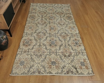 Vintage Turkish Oushak Rug: Hand Knotted Wool Area Rug (3.74x7' ft)