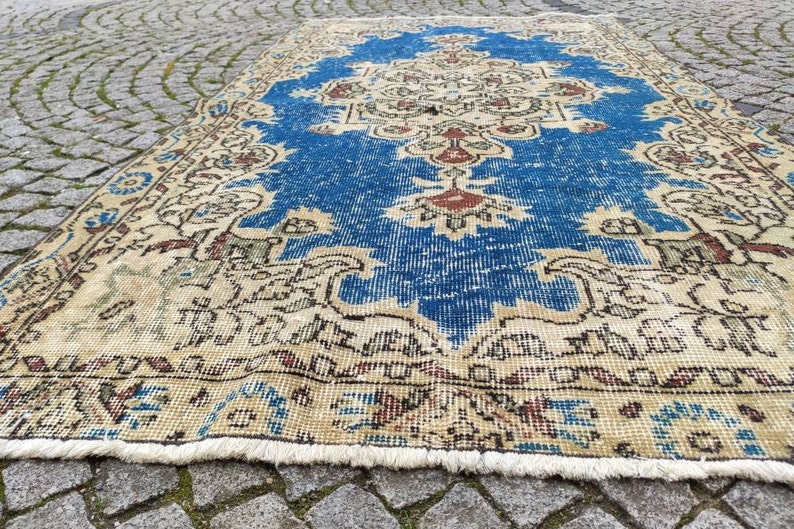 Free Shipping oriental rug blue area rug 3.5x6.5 ft vintage rug turkish rug oushak rug turkey rug