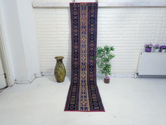 Vintage Turkish Runner Rug 2x9, Handmade Anatolian Long, Hallway Kilim Carpet