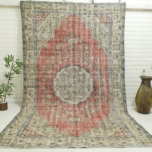 Oushak Rug 6x9, Turkish Area Rug, Vintage Wool Rug, Boho Rug, Red Vintage Rug, Antique Rug, rugs for living room, red rug persian
